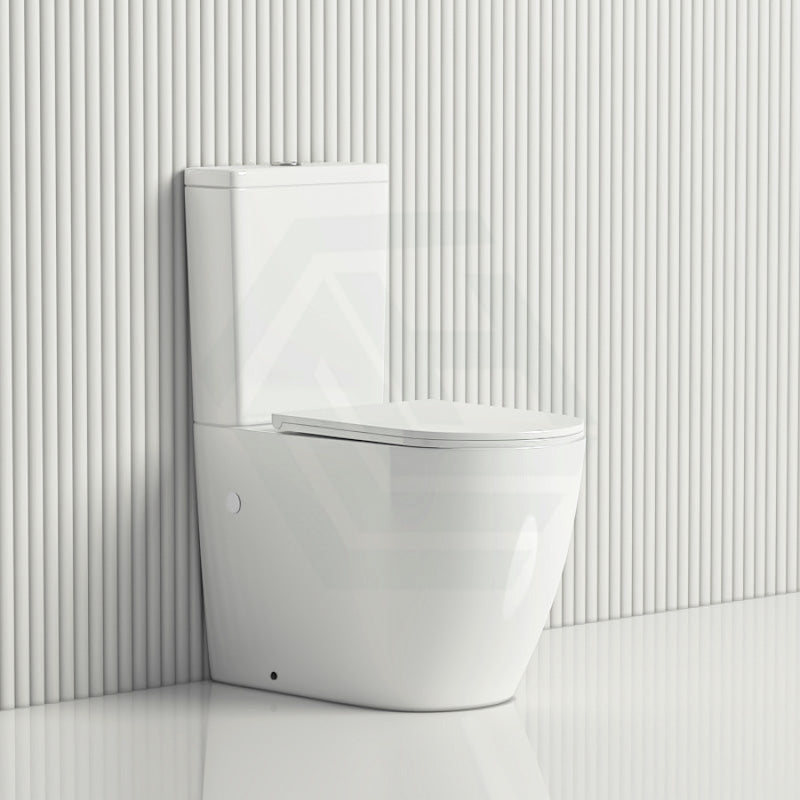 665X380X845Mm Bathroom Back To Wall Ceramic Toilet Suite Rimless Slim Duraplas Seat Gloss White