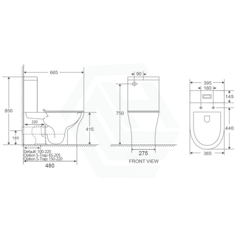 665X395X850Mm Bathroom Back To Wall Toilet Suite Rimless Slim Duraplas Seat Ceramic Gloss White