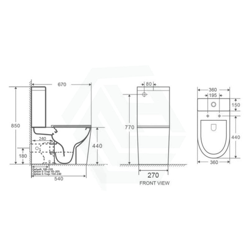 670X360X850Mm Bathroom Rimless Tornado Toilet Suite Comfort Height Back To Wall White Gloss Suites