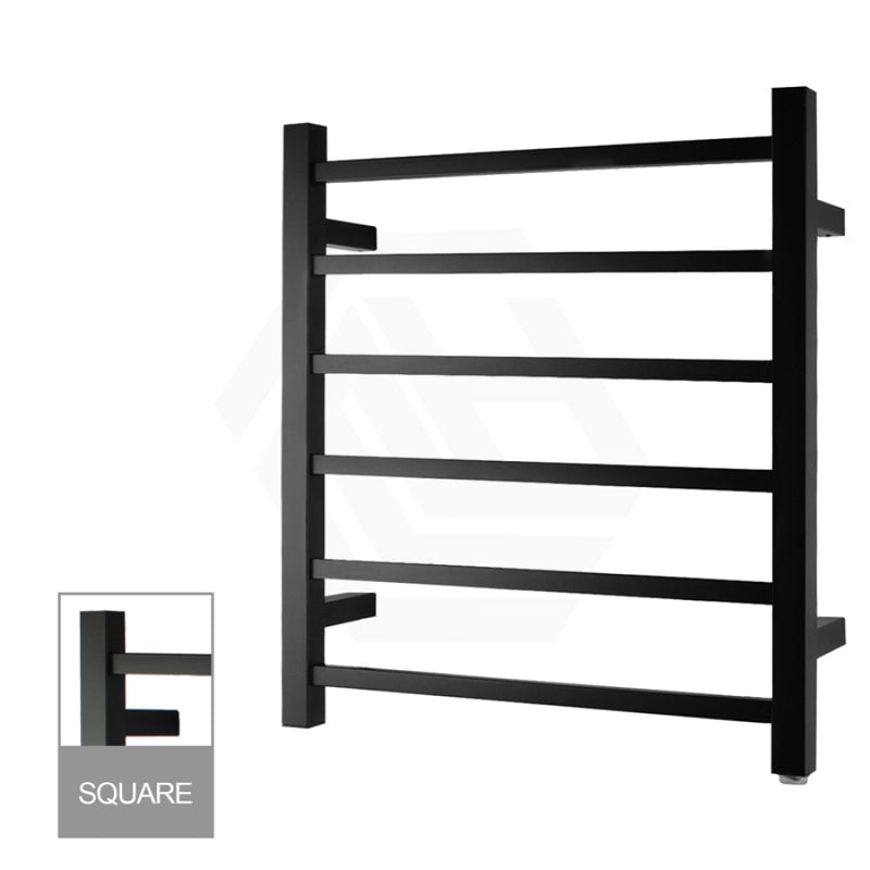 Electric Heated Towel Rail Square 6 Bars Matt Black