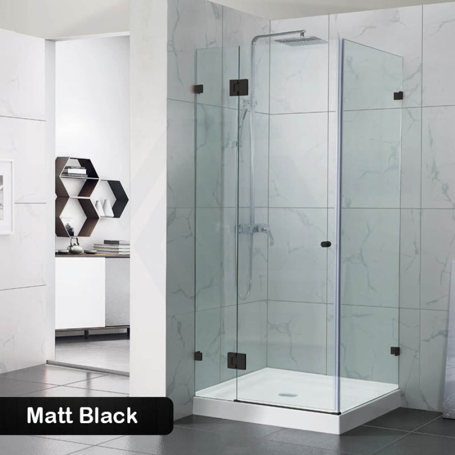 685-1400Mm L Shape Frameless Shower Screen Hinge Door Fix Panel Matt Black Fittings 10Mm Glass