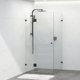 Tempered Glass Frameless Shower Screen L Shape Hinges Door Panel Black