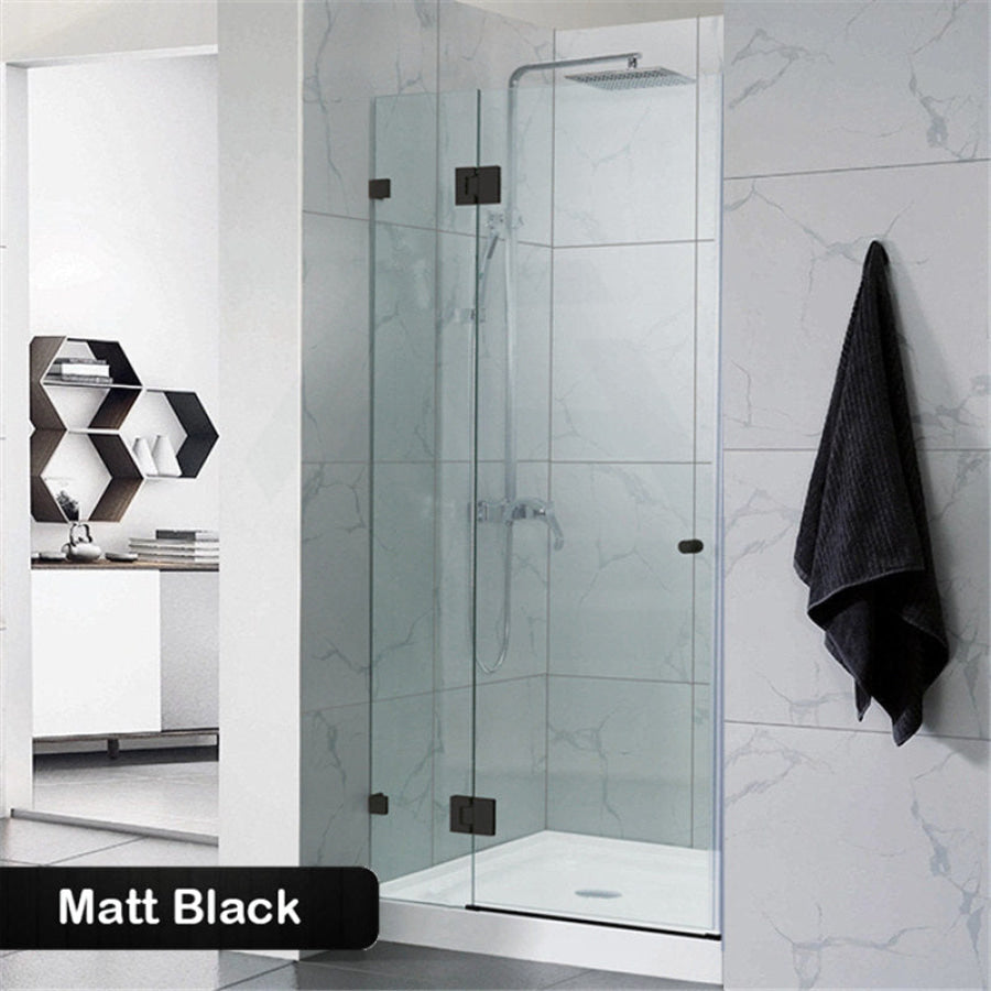 685-995Mm Wall To Shower Screen Hinge And Door Panel Matt Black Fittings Frameless 10Mm Glass