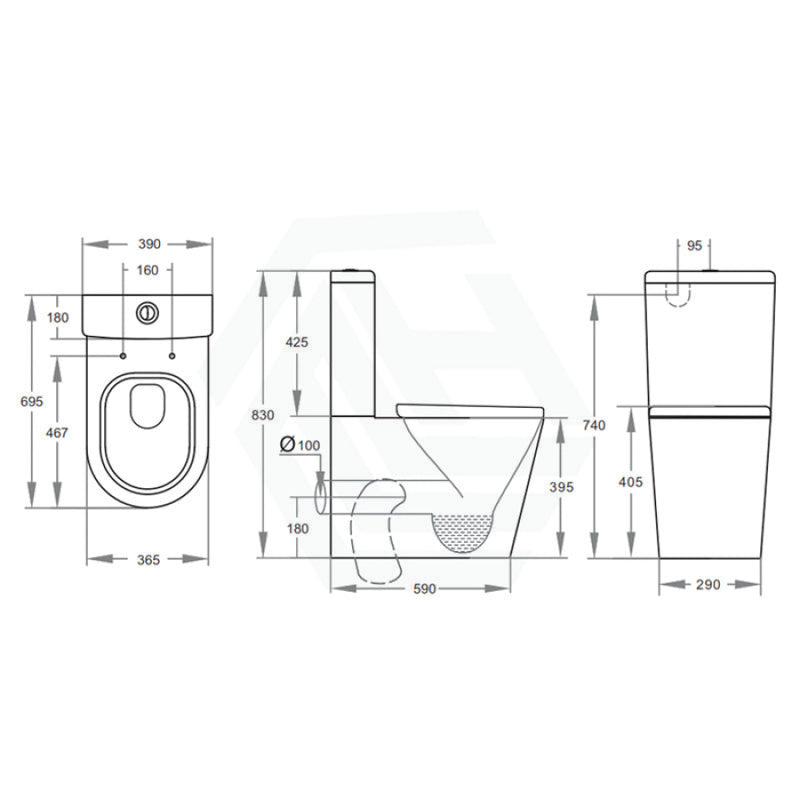 695X390X830Mm Kasey Ceramic Black Box Rim Back To Wall Faced Toilet Suite Back/Left And Right