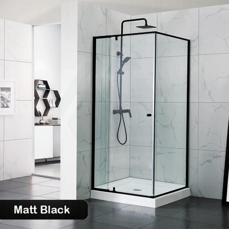 700-1470X1900Mm Semi-Frameless L Shape Shower Screen Pivot Door With Return Panel Black Fittings