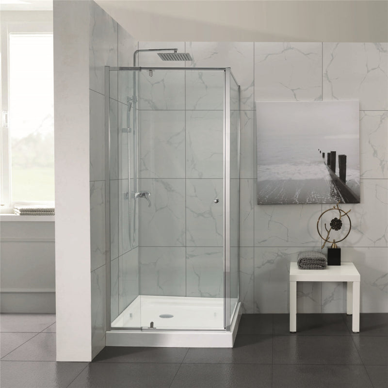 700-1470X1900Mm Semi-Frameless L Shape Shower Screen Pivot Door With Return Panel Chrome Fittings