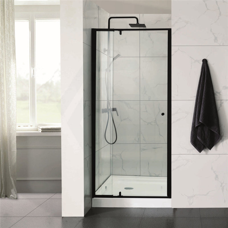 700-1470X1900Mm Semi-Frameless Shower Screen Pivot Door Wall To Matt Black Fittings 6Mm Glass