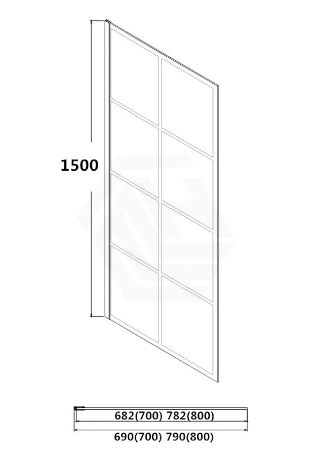 700/800X1500Mm Over Bathtub Shower Screen Feature Panel Black Framed 8Mm Glass 700Mm