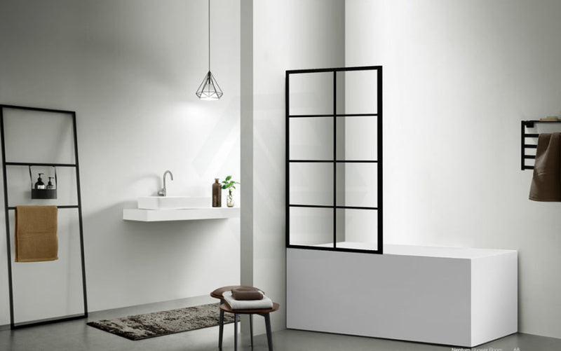 700/800X1500Mm Over Bathtub Shower Screen Feature Panel Black Framed 8Mm Glass