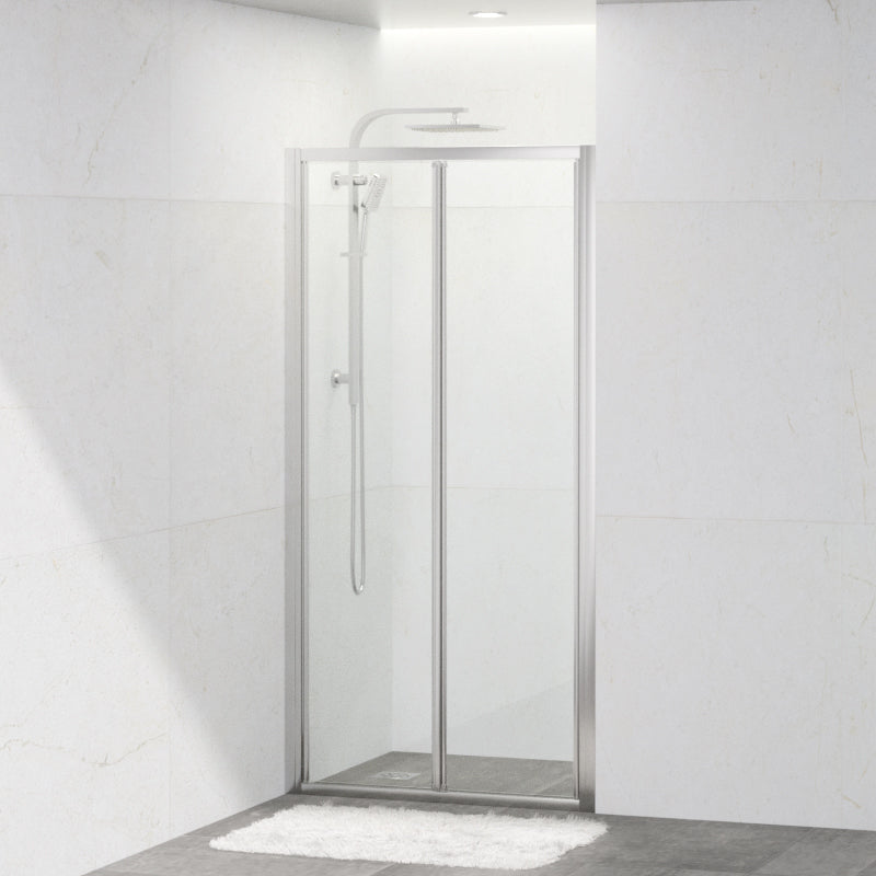 700-820X2000Mm Wall To Semi-Frameless Bi-Fold Swing Door Shower Screen Chrome Rail 6Mm Glass Screens