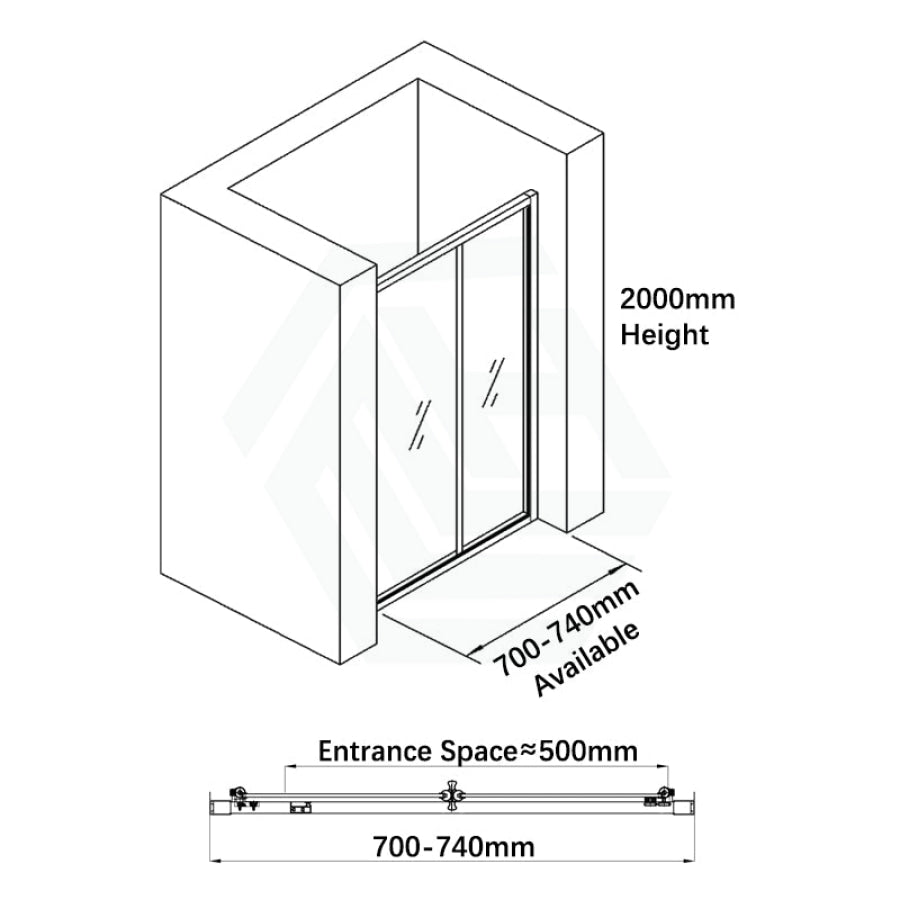 700-820X2000Mm Wall To Semi-Frameless Bi-Fold Swing Door Shower Screen Matt Black Rail 6Mm Glass