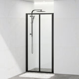 700-820X2000Mm Wall To Semi-Frameless Bi-Fold Swing Door Shower Screen Matt Black Rail 6Mm Glass