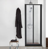 700-820X2000Mm Wall To Semi-Frameless Bi-Fold Swing Door Shower Screen Matt Black Rail 6Mm Glass