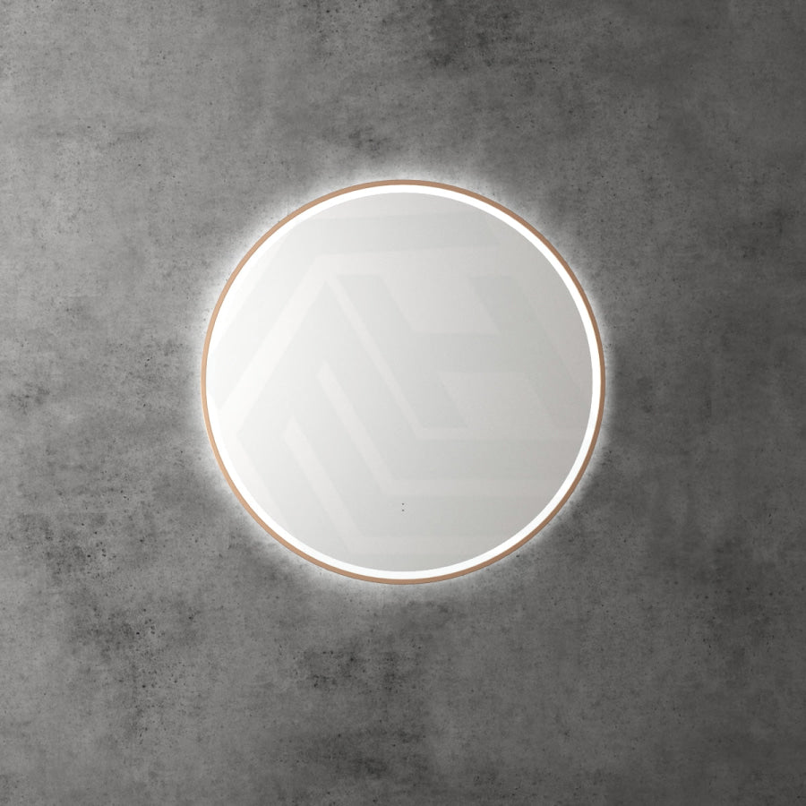 700/900Mm Aulic Windsor Round Led Mirror Brushed Bronze Framed Touchless Backlit Mirrors