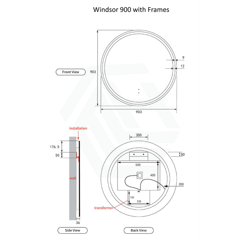 700/900Mm Aulic Windsor Round Led Mirror Matt White Framed Touchless Backlit Special Shape Mirrors