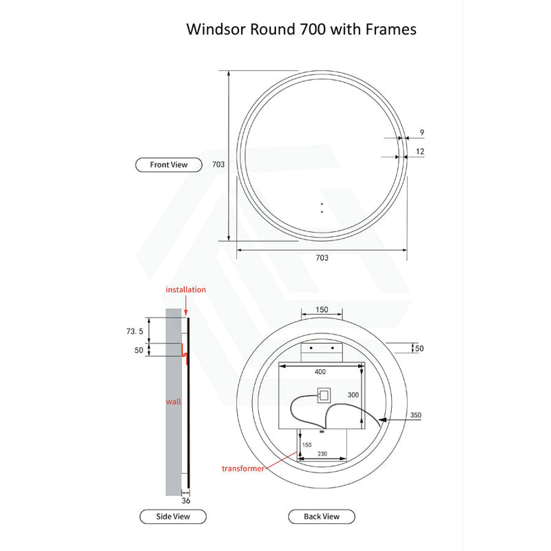 700/900Mm Aulic Windsor Round Led Mirror Matt White Framed Touchless Backlit Special Shape Mirrors