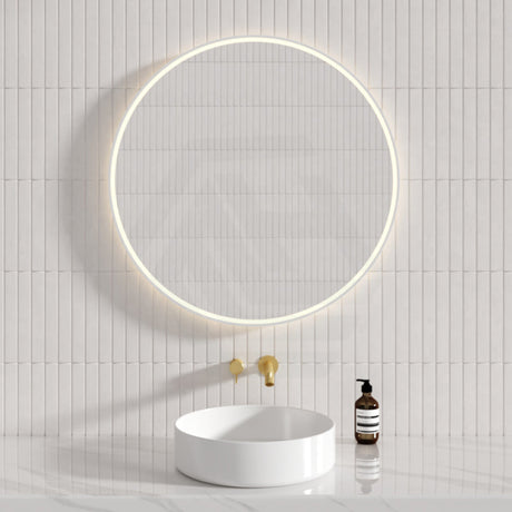 700/900Mm Aulic Windsor Round Led Mirror Matt White Framed Touchless Backlit Mirrors