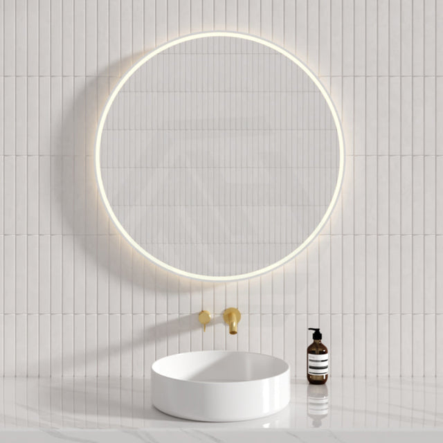 700/900Mm Aulic Windsor Round Led Mirror Matt White Framed Touchless Backlit Mirrors