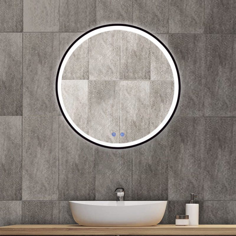 700/900Mm Led Mirror Round Black Framed Demister 900Mm