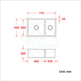 710X450X205Mm 1.2Mm Handmade Round Corners Double Bowls Top / Undermount Flush Mount Kitchen Sink