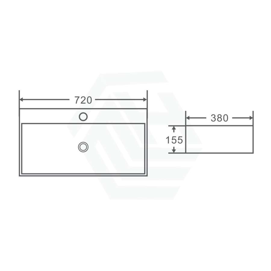 720X380X155Mm Rectangle Gloss White Above Counter/Wall-Hung Ceramic Basin Wall Hung Basins