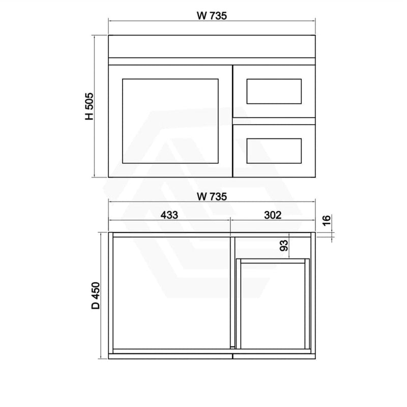 600-1500Mm Boston Plywood Wall Hung Bathroom Floating Vanity With Left / Right Drawers Concrete Grey