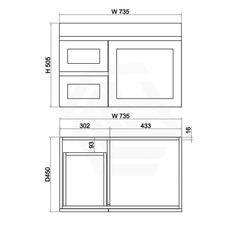 600-1500Mm Boston Plywood Wall Hung Bathroom Floating Vanity With Left / Right Drawers Concrete Grey