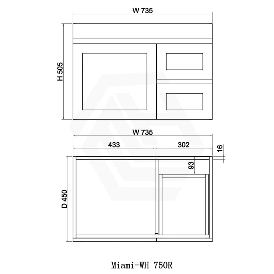 600-1500Mm Miami Wall Hung Bathroom Floating Vanity With Left / Right Drawers Matt White Shaker