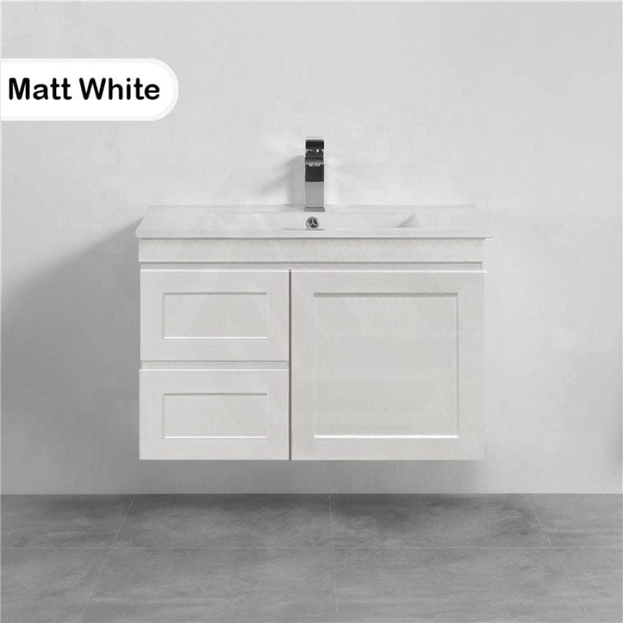 600-1500Mm Miami Wall Hung Bathroom Floating Vanity With Left / Right Drawers Matt White Shaker