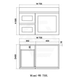 600-1500Mm Miami Wall Hung Bathroom Floating Vanity With Left / Right Drawers Matt White Shaker