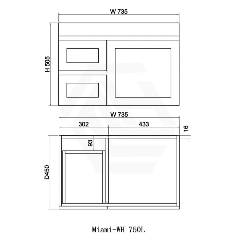 600-1500Mm Miami Wall Hung Bathroom Floating Vanity With Left / Right Drawers Matt White Shaker