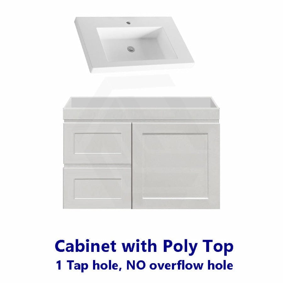 600-1500Mm Miami Wall Hung Bathroom Floating Vanity With Left / Right Drawers Matt White Shaker