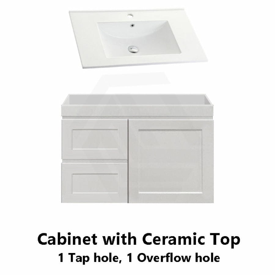 600-1500Mm Miami Wall Hung Bathroom Floating Vanity With Left / Right Drawers Matt White Shaker