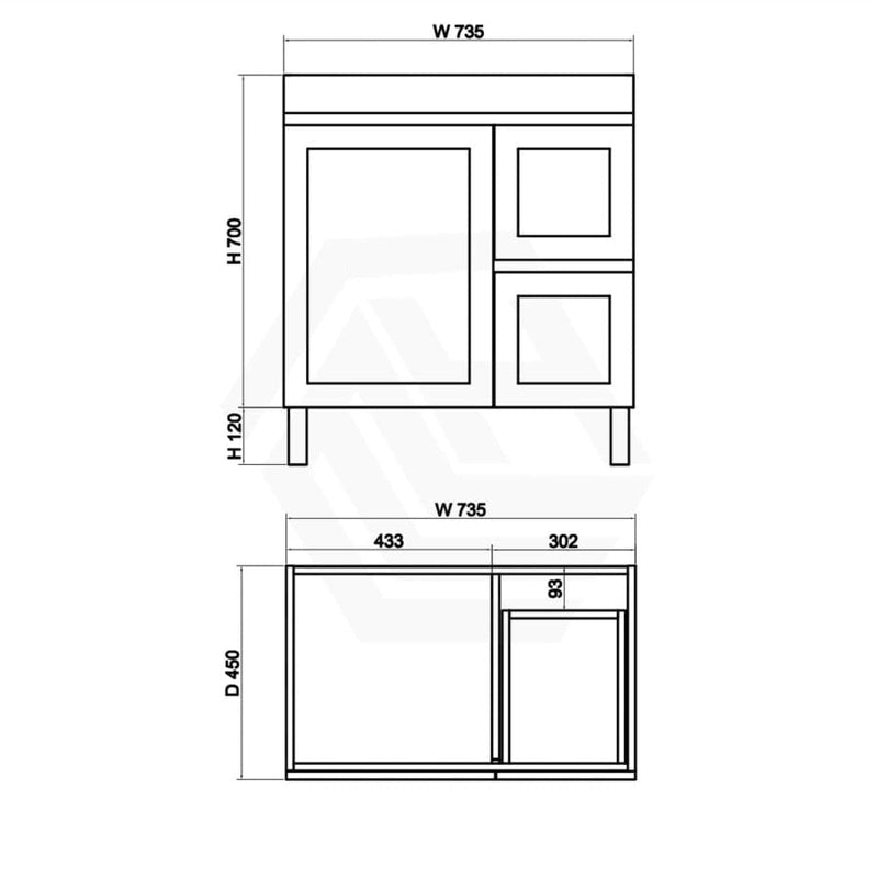 600-1500Mm Boston Plywood Freestanding With Legs Bathroom Vanity Concrete Grey Shaker Style Left /