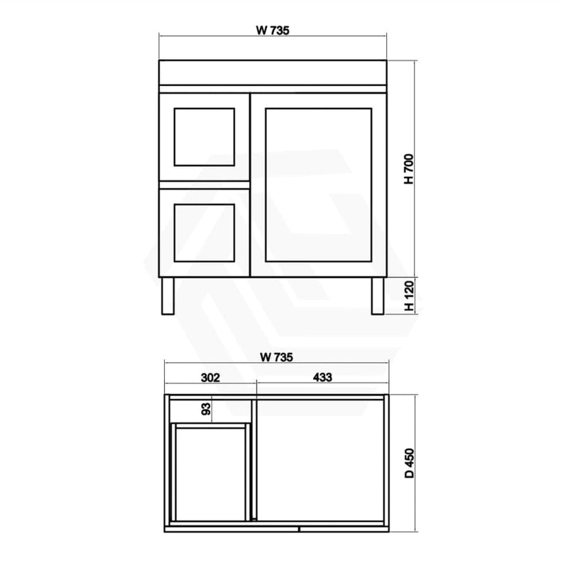 600-1500Mm Boston Plywood Freestanding With Legs Bathroom Vanity Concrete Grey Shaker Style Left /