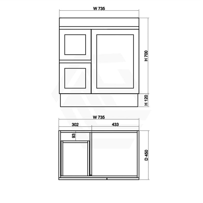 600-1500Mm Boston Plywood Freestanding Vanity Concrete Grey With Left/ Right Drawers Kickboard