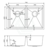 740X440X200Mm 1.2Mm Handmade Double Bowls Top/undermount Kitchen/laundry Sink