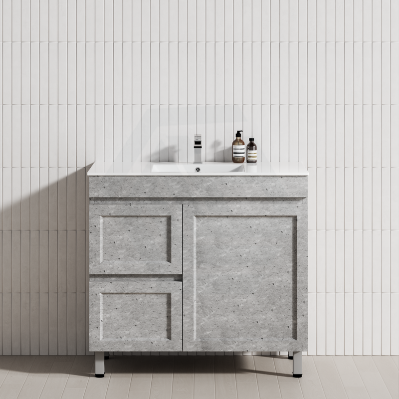 600-1500Mm Boston Plywood Freestanding With Legs Bathroom Vanity Concrete Grey Shaker Style Left /