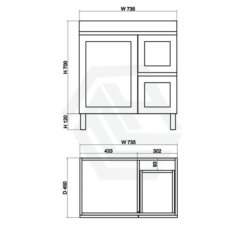 600-1500Mm Boston Plywood Freestanding With Legs Bathroom Vanity Concrete Grey Shaker Style Left /