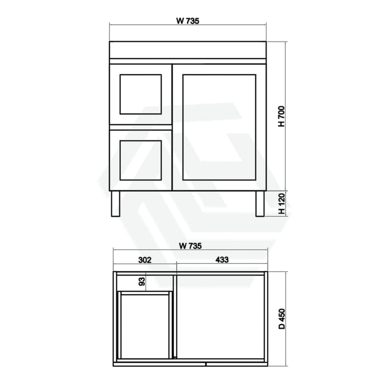 600-1500Mm Boston Plywood Freestanding With Legs Bathroom Vanity Concrete Grey Shaker Style Left /