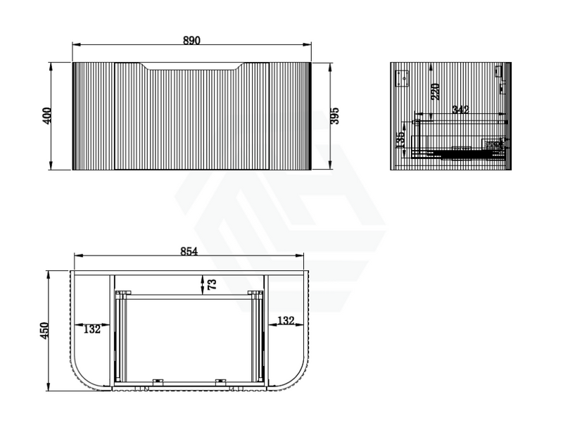 750-1500mm Bergen Wall Hung Vanity Matt White PVC Coating MDF Board Bathroom Cabinet