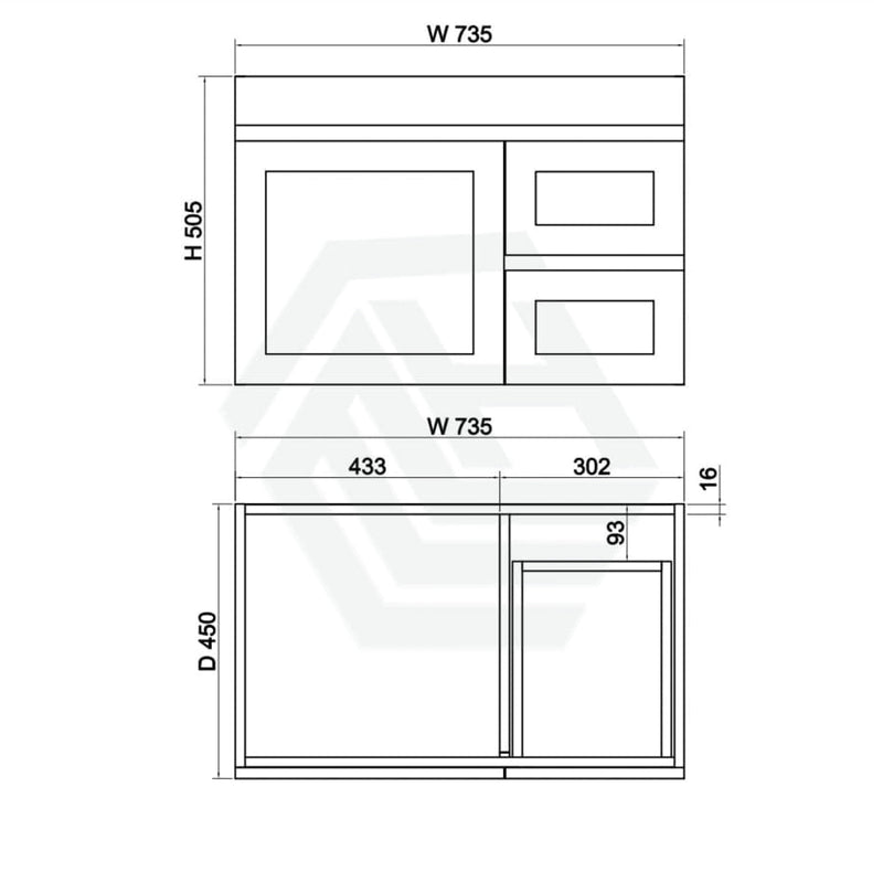 600-1500Mm Boston Plywood Wall Hung Bathroom Floating Vanity With Left / Right Drawers Concrete Grey