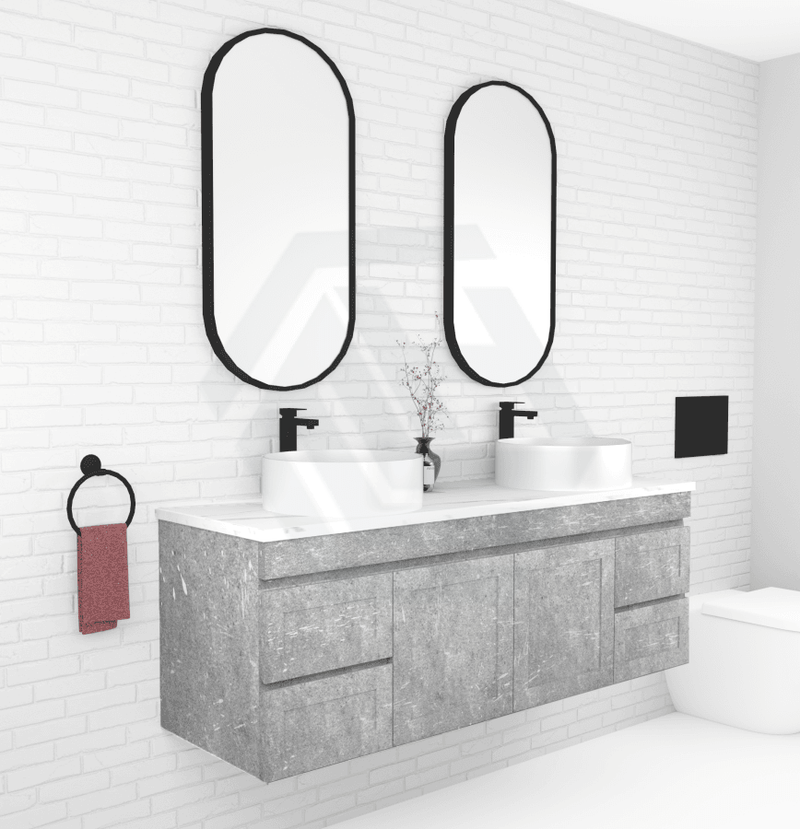 600-1500Mm Boston Plywood Wall Hung Bathroom Floating Vanity With Left / Right Drawers Concrete Grey