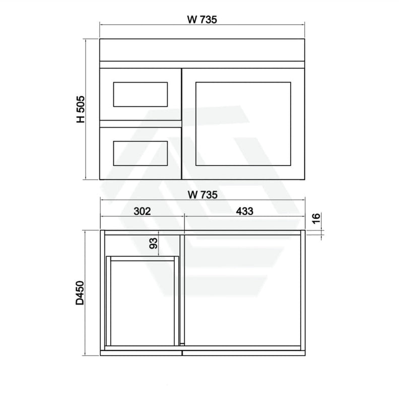 600-1500Mm Boston Plywood Wall Hung Bathroom Floating Vanity With Left / Right Drawers Concrete Grey