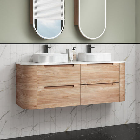 750 - 1800Mm Aulic Briony Wall Hung Vanity Drawer Timber Plywood Cabinet Only & Stone Top Natural