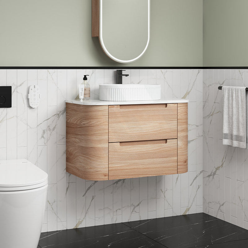 750 - 1800Mm Aulic Briony Wall Hung Vanity Drawer Timber Plywood Cabinet Only & Stone Top Natural