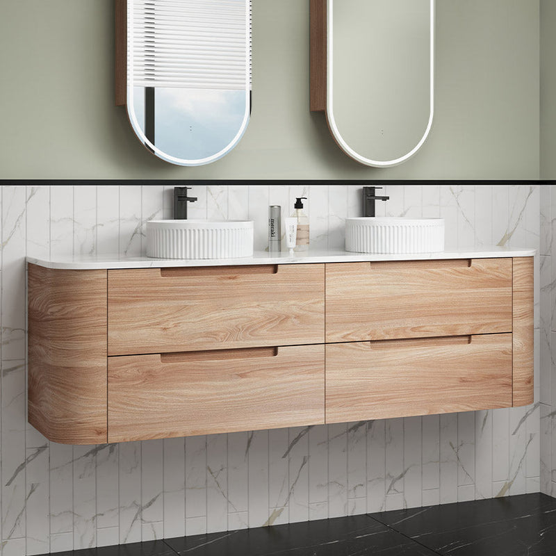 750 - 1800Mm Aulic Briony Wall Hung Vanity Drawer Timber Plywood Cabinet Only & Stone Top Natural