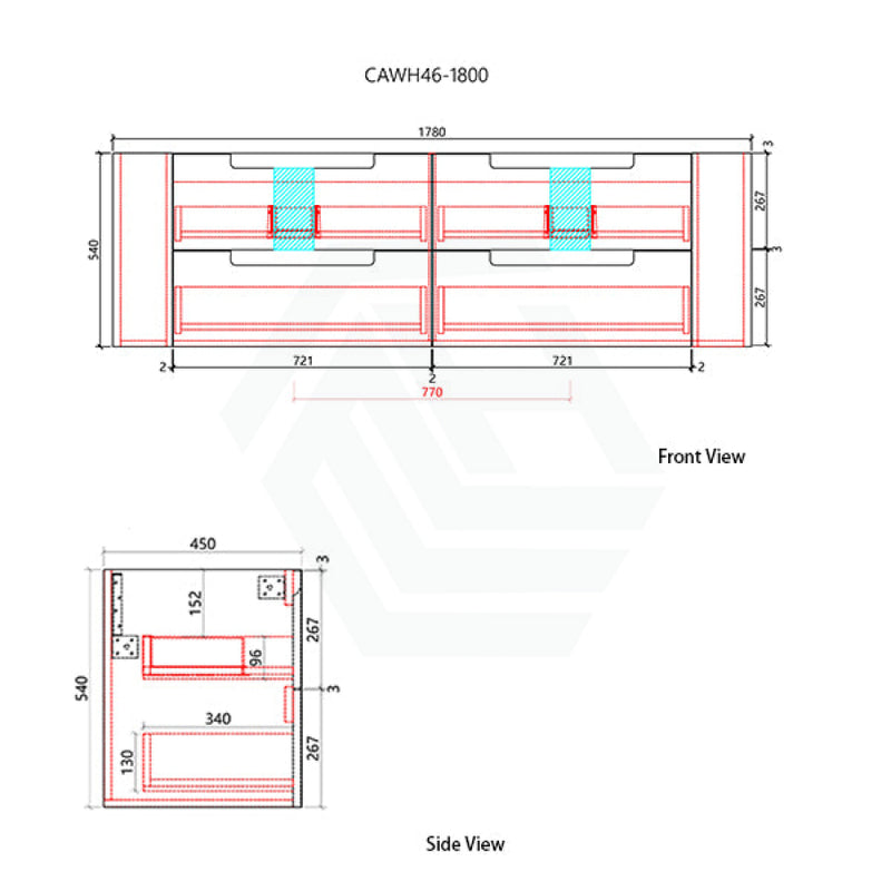 750-1800Mm Aulic Curva Wall Hung Vanity Finger Pull Drawer Timber Plywood Matt White Cabinet Only &