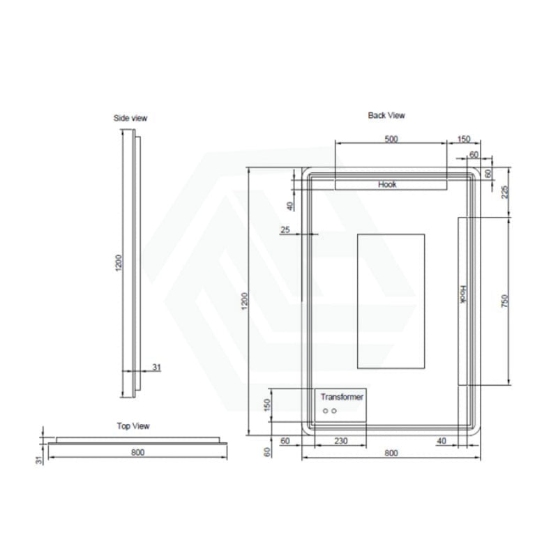 750/800/900/1200Mm Rectangle Brushed Nickel Framed Led Mirror Touch Sensor Horizontal/Vertical