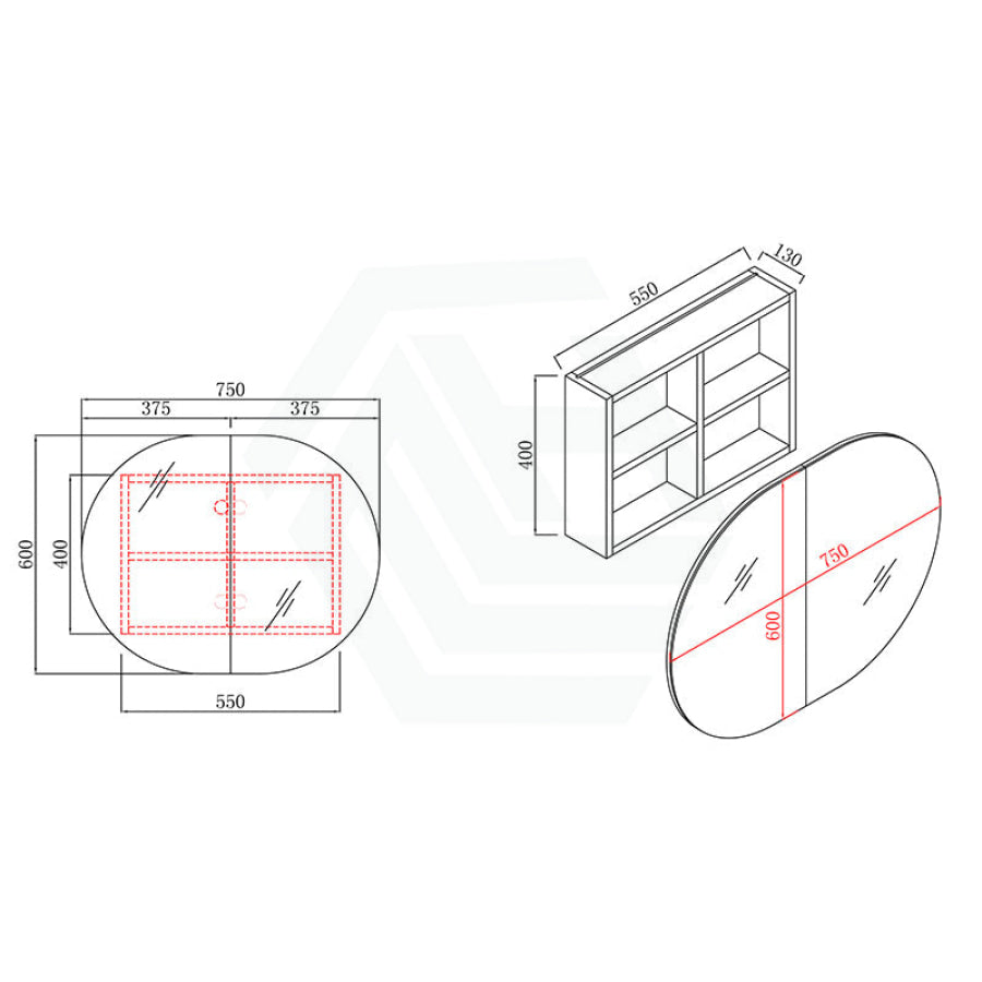 750/900/1200/1500Mm Rosy Oval Wall Hung Plywood Shaving Cabinet Semi Matt White Pencil Edge Mirror